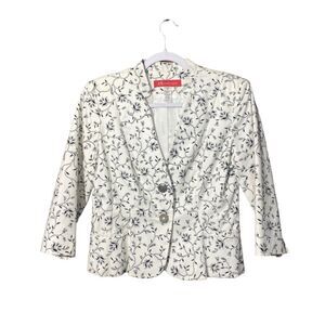 Anne Klein Black & White Floral Two Button Blazer Women's Size PM